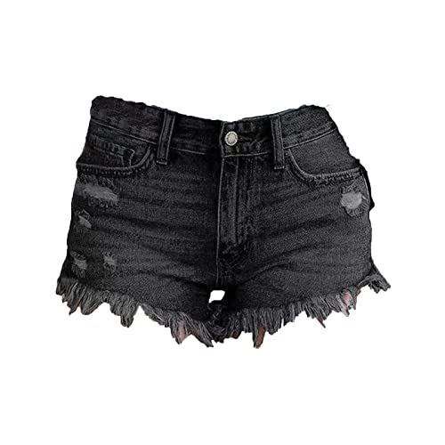 Women Casual High Waisted Denim Shorts Frayed Raw Hem Ripped Jeans