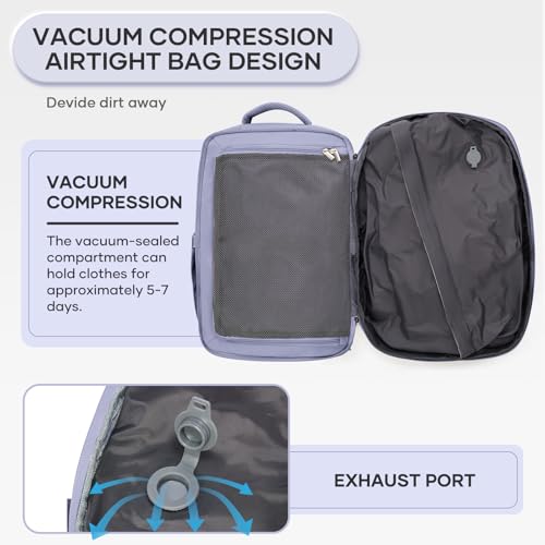 Vacuum Travel Backpack 45L Expandable Vacpack Backpacks with Pump, Large Carry on Personal Item Compression Bags for Women, Waterproof Work Laptop Casual Daypack, Purple3