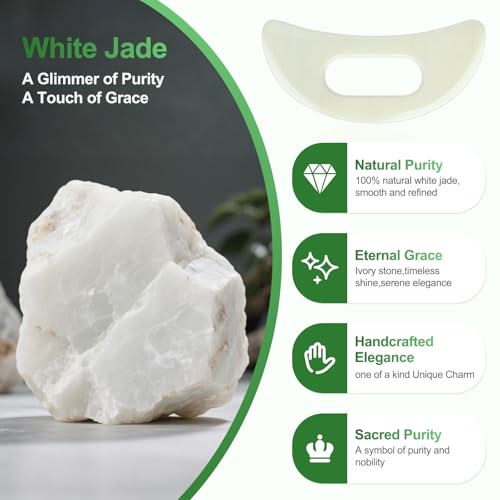 Image of Jade Stone Gua Sha Massage Tool Set Larger Guasha Board with Handle Muscle Scraping Massage Tools Facial Anti Cellulite Spa Acupuncture Tools for Massage, Lymphatic Drainage Valentine's Day Gifts
