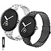 Metal Watch Band Compatible with Google Pixel Watch Strap, Stainless Steel Adjustable Strap Replacement Wristband for Google Pixel Watch Accessories (Black+Silver)