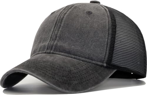 Image of Washed Cotton Trucker Hat, Soft Mesh Baseball Cap with Adjustable Snapback | Unstructured Vintage Distressed Dad Hats, Breathable Lightweight Casual Outdoor Summer Ball Caps for Men Women