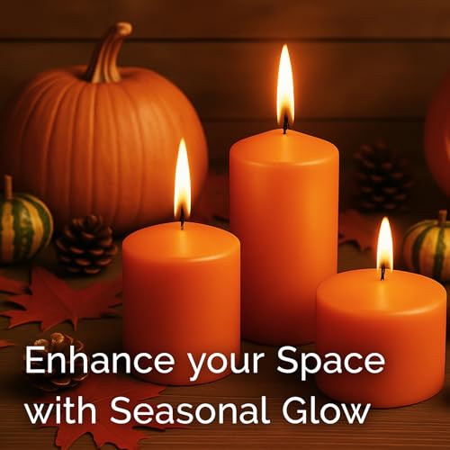Image of Stonebriar Unscented Pillar Candles - 65 Hour Burn Time, Long-Lasting Wax Candles for Weddings, Holidays, Home Decor & Special Events, Pack of 6, Orange, 3 inch x 6 inch
