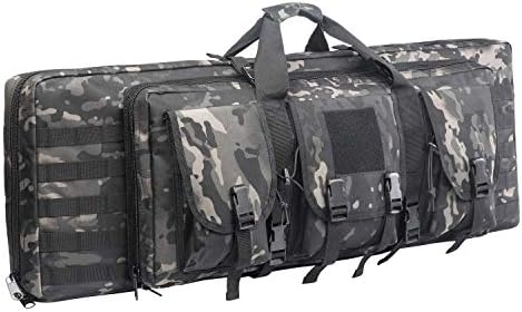 Greencity Double Rifle Case Long Rifle American Classic Tactical Gun Bag Waterproof Padded Molle Hunting Shooting Sports，38"，Black Multicam