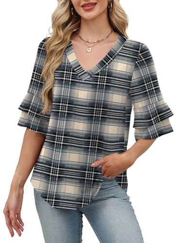 Image of OFEEFAN Spring Tops for Women Boho Shirts Fashion Clothing Cute 3 /4 Length Sleeve Blouses Dressy Casual Summer Outfits