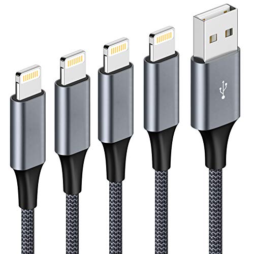 Cable iPhone Cable Lightning [4Pack 0.3M 1M 2M 3M] Cargador iPhone Carga Rápida Trenzado de Nylon Compatible con iPhone 11 Pro XS MAX XR X 8 Plus 7 Plus 6S 6 Plus 5 5S 5C SE 2020, iPad - Gris