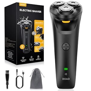 DOAO Electric Razor for Men, 100% Waterproof, Gentle on Sensitive Skin, Wet & Dry Rotary Electric Shavers for Men, Pop-up Beard Trimmer, 120 Min Shaving, 1.5H Fast Charge, Ergonomic Men's Shaver