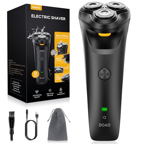 DOAO Electric Razor for Men, 100% Waterproof, Gentle on Sensitive Skin, Wet & Dry Rotary Electric Shavers for Men, Pop-up Beard Trimmer, 120 Min Shaving, 1.5H Fast Charge, Ergonomic Men's Shaver