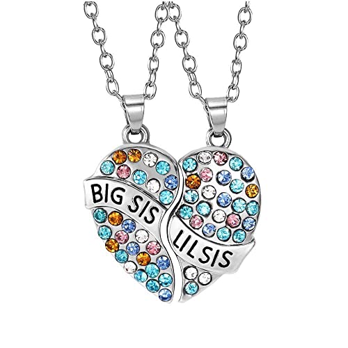 Kefley Big Sis Little Sis Necklace for 2 Matching Sister Necklace for 2 Lil Sister Birthday Gifts from Sister Christmas Gifts from Sister Heart Necklaces for 2 Twin Sister Gifts