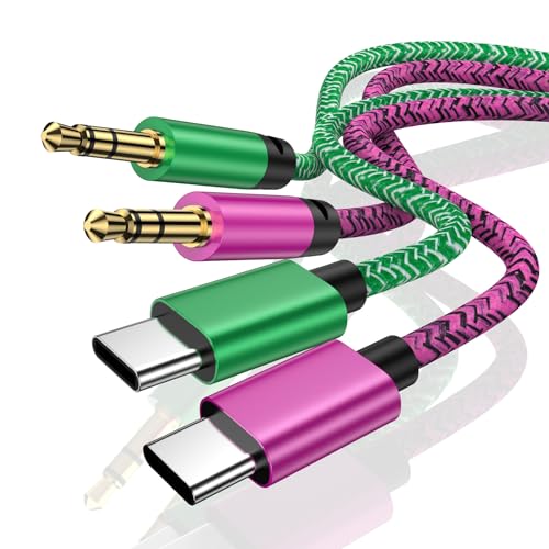 USB C Aux Cable 2Pack 1M Type C to 3.5mm Jack Audio Cable for Car Stereo,Headphone,Speaker,Compatible with Samsung Galaxy S24 Ultra/S23/S22/A54/A15/A14,iPhone 15 Pro MAX/15,Huawei P60/P50/P40/P30