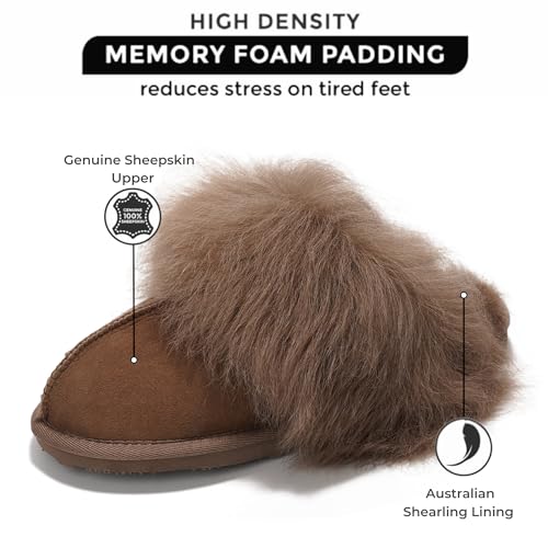 Women's Sheepskin Slippers, Ryann 100% Australian Shearling Memory Foam Mules by Project Cloud2