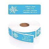 White Snowflake Designer Rolled Address Labels with Elegant Plastic Dispenser