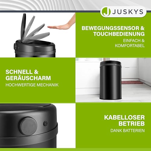 Juskys Mülleimer Küche mit Bewegungssensor Schwarz 30L - Runder Abfalleimer mit Klemmring für Müllbeutel - Rostfreier Stahl - Kontaktloses… – Ansicht 3