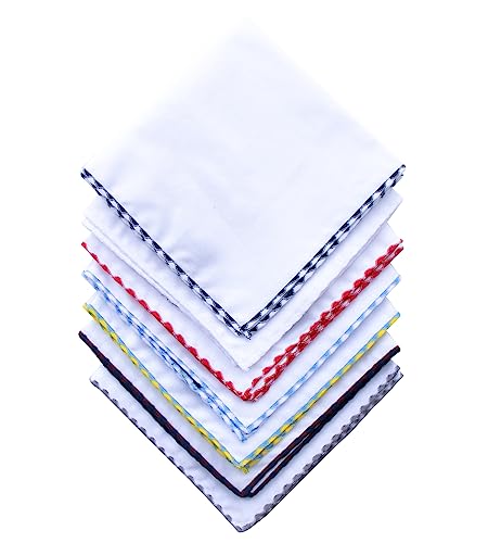 Image of 3-Pk Mens Cotton White Pocket Square with Color Border(10 Colors)