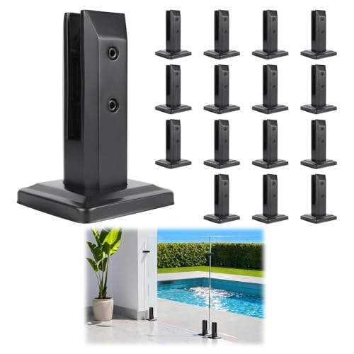 LukLoy 16 Pack T304 Stainless Steel Glass Railing Spigots – No-Drill Black Spigots Clamps Glass Railing System for Indoor Stairs, Pool Fencing, or Low-Wind Outdoor (16 Pack, Each NW 1.71lb) - Level 1
