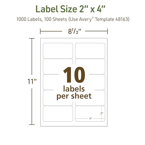 Image of Avery EcoFriendly Recycled Shipping Labels, 2 inch x 4 inch, White, Permanent Adhesive, Laser & Inkjet Printers, 1,000 Total, Great for Shipping and Mailing, Product Merchandising, and More (48163)