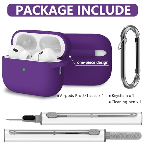 Image of Ljusmicker for AirPods Pro Case Cover with Cleaner Kit,Dark Purple | Silicone Protective Cover for Apple AirPods Pro 2nd /1st Generation Case with Keychain for Women Men,Shockproof