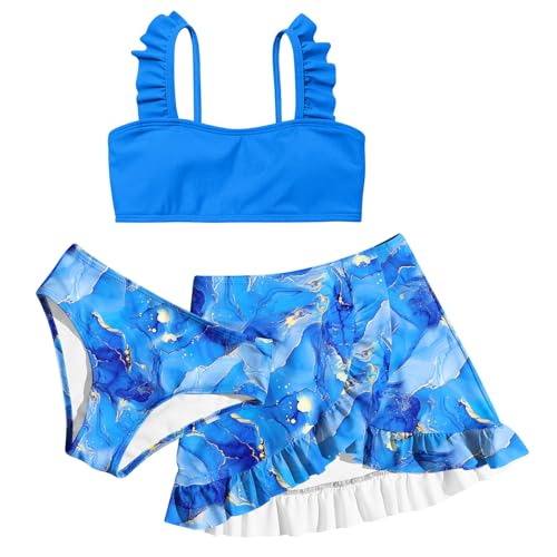 Image of ALISISTER Girls Swimsuit 3 Piece Bathing Suits Summer Bikini Tankini Sets with Cover Up Skirt for 4-12 Years