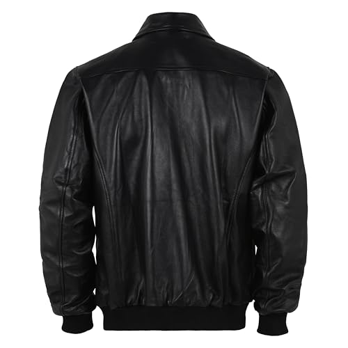 Men's Black Genuine Lambskin Bomber Motorcycle Leather Jacket | Button-Up Closure | Dual-Side Pockets2