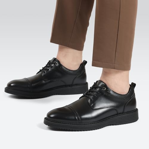 Image of Men's Full-Grain Leather Oxfords, Business Formal Dress Shoes with Arch Support, Comfortable for Office, Daily & Dating