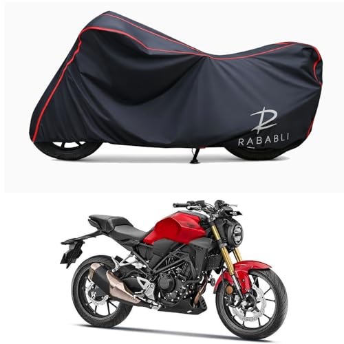 Image of Waterproof Bike Body Cover Compatible for | Honda CB300R | Taffeta Fabric, Red Piping Design, Bottom Elastic Fit | Dustproof, Sun UV & Rain Protection for All Bikes