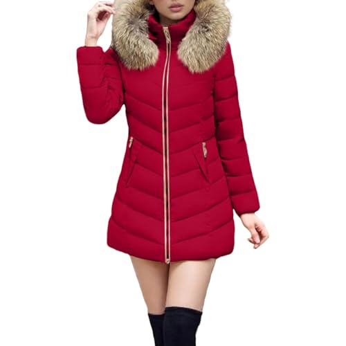 Women's Long Winter Faux Fur Puffer Quilted Coat With Pocket Hooded Zip Up Padded Down Long Sleeve Thick Jacket