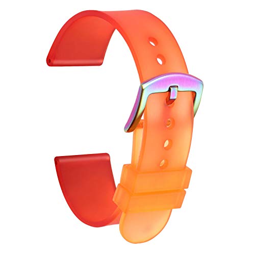Ullchro Silicone Watch Strap Replacement PU Rubber Watch Band Waterproof Men Women - 22mm, 24mm Watch Bracelet with Brushed Stainless Steel Buckle Colorful (24mm, Red & Orange)