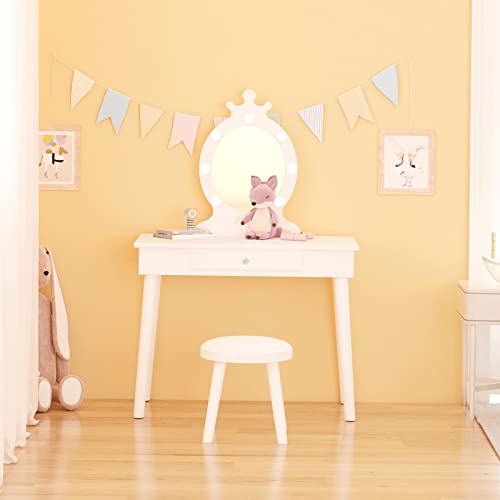 Kids Vanity Girls Vanity Set With Mirror And Stool, Small Makeup Vanity With Lights, Brightness Adjustable, Toddler Vanity For Little Girl Birthday Gift Age 2-7 #TOP1