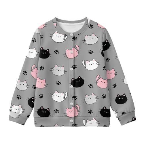 Image of Girls Cardigans Sweater Long Sleeve Crew Neck Button Down Sweaters School Outerwear for Kids Fall Winter Tops