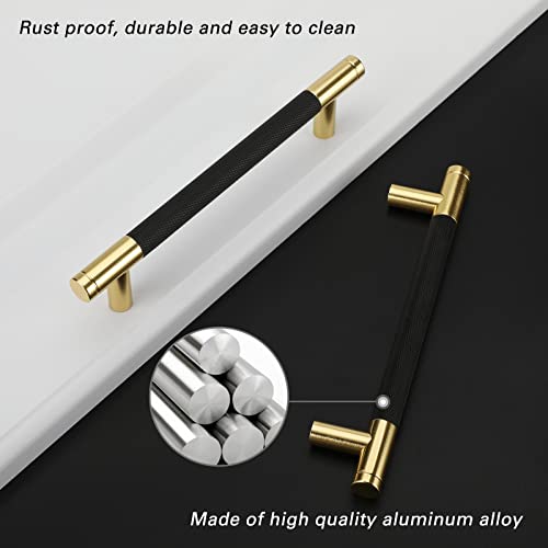 Rergy Drawer Pull 10 Pack 5" Cabinet Handles, Cabinet Pulls Aluminum Handles Round Pull For Drawer Pulls Gold And Black Finish With Diamond Pattern #TOP2