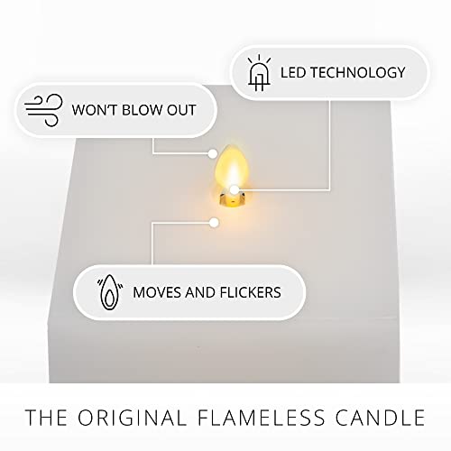 Luminara Square Flameless Candle Moving Flame Led Pillar (4"X7.5") Flat Top Unscented Real Wax Smooth Finish, Timer And Remote Ready (White) #TOP2