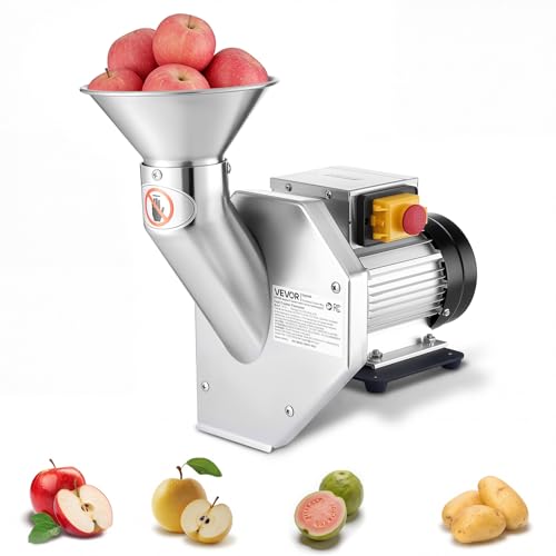 VEVOR Broyeur à Fruits Électrique 550 W, Moulin à Pommes de Table Capacité 60 kg/h, pour Cidre Maison Poires Ananas Goyaves Pommes Entières jusqu'à 70 mm...