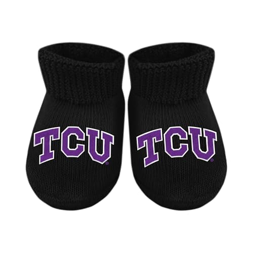 Creative Knitwear College Baby NCAA Officially Licensed Baby Bootie Sock - TCU Horned Frogs Logo - Black - Newborn - 6 Months