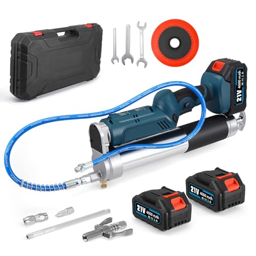 Battery Grease Gun High-Efficiency 12 000 PSI Electric Grease Gun with 2 * 4.0Ah Batteries and Charger 100cm Hose LED Light 600ml Cordless Grease Gun for Truck Farm Construction DIY