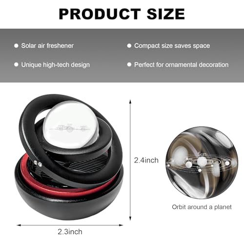 Image of Car Solar Energy Air Freshener, Solar Powered Rotating Air Purifier Aromatherapy Diffuser, Rotatable Interior Fragrance for Car Office Home Decoration, Car Accessories (Black)