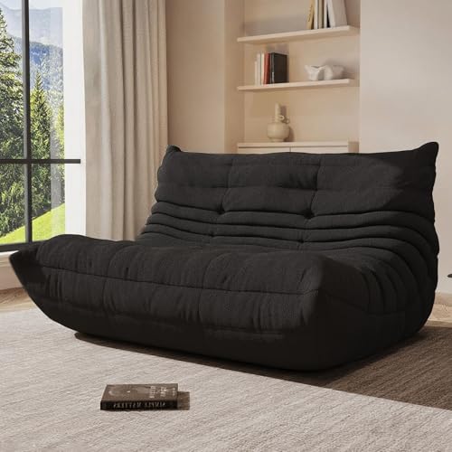 Image of Giant Bean Bag Chair for Adult, Cozy Boneless Fireside Accent Loveseat Chair,Memory Foam Floor Sofa, Comfy Lounge Couch for Bedroom Small Living Room Apartment Daily Relax(Black, Loveseat)