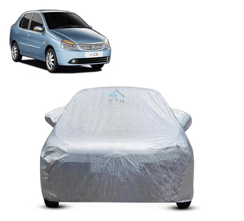 Image of Y3H 100% Waterproof Car Cover Compatible with Tata Indigo (Model : 2002-2009) Custom Fit Body Covers with Mirror Pockets | Color : Metalic Silver