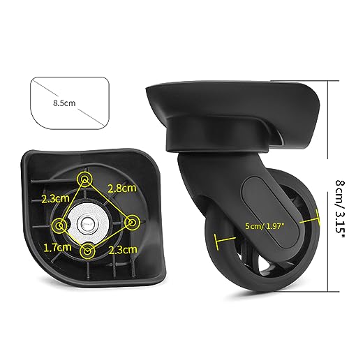 Luggage Replacement Wheels, Left and Right, 360 Degree, Black, 1 Pair2