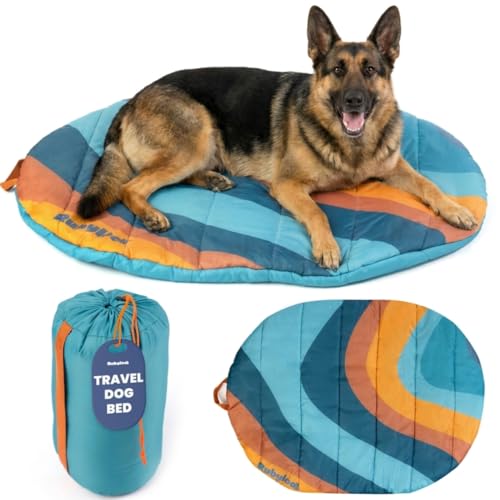 Image of Travel Dog Bed (48 inch x 36 inch) - Foldable & Packable for Travel, Road Trip, Camping - Lightweight, Water Resistant & Cozy with Soft Padding - Compact, Portable & Machine Washable - Large Breeds: Teal