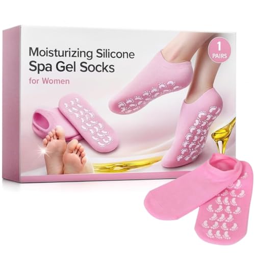 Image of besquestix Moisturizing Gel Heel Socks for Cracked Heels, Silicone Spa Socks for Dry Feet Repair, Heel Pain Relief & Foot Care, Reusable Hydrating Socks for Women , Overnight Heel Softening & Repair Treatment Vitamin E (1 PAIR)(baby pink)