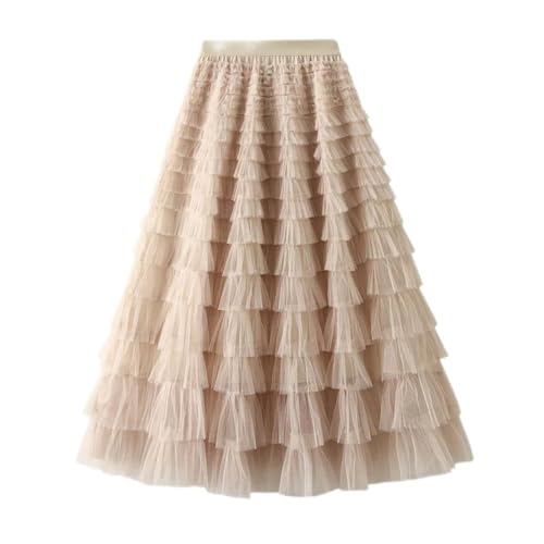 Women High Waist Pleated Tulle Long Skirt with Slight Stretch Flowy Perfect for Parties Casual Wear