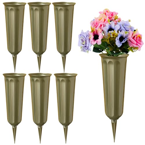 Jarrones florales conmemorativos, jarrón de cementerio, soporte para flores de lápidas, jarrón de cono de tumba, macetas para plantas al aire libre, recipientes de plástico decorativos (juego de 6