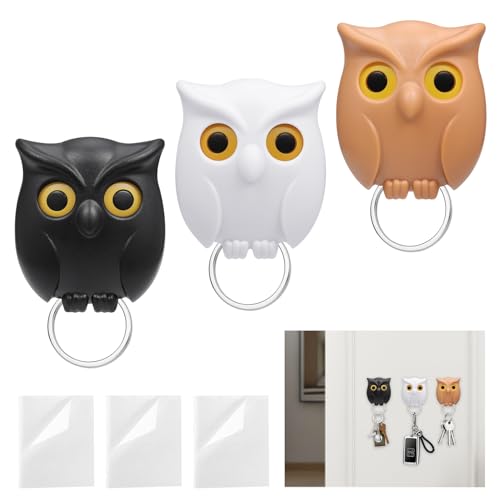 Wyvexa 3 Piezas Gancho para Llaves de Búho, Colgadores Adhesivos Llavero Magnético, Búho Llavero...