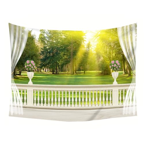 Tapisserie murale vue du balcon 130x150cm paysage moderne pour deco de chambre