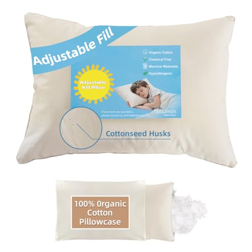 LOFE Organic Kids Pillow with Pillowcase - 16x22 Youth Pillow...