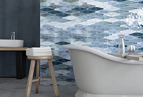 Gloss Ceramic Wall Tile - Calm Lapis Gloss Wave Tile 75mm x 300mm Single Box