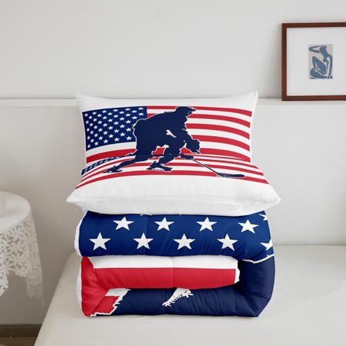 Image of Feelyou Ice Hockey Comforter Set Queen Size 3Pcs for Kids Boys Girls Teens