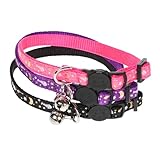 Ipetboom 3個可能 猫用首輪 ベル付き 反射 魚柄 子猫用 屋外向け 夜間視認性 ペットネックアクセサリー