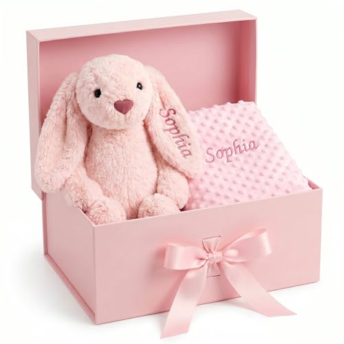 Terwex Personalized Baby Blanket & Plush Bunny Set - Custom