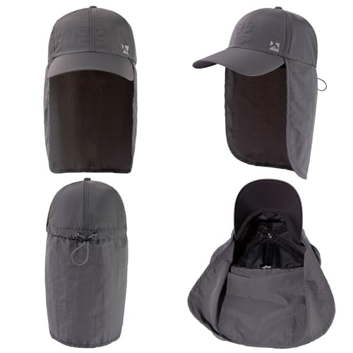 Image of TOP-EX L /XL /XXL UV50+ Waterproof Neck Flap Baseball Sun Cap | Large-head fit; UPF 50+ ear and neck coverage; waterproof shell; adjustable drawcord for fishing, hiking and outdoor work