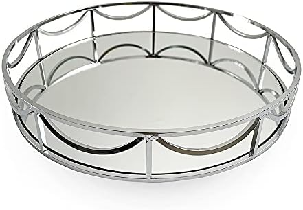 Glass Mirror Tray with Silver Metal Frame Ideal Glass Tray for Vanity, Makeup, Perfume Organizer, Decorative Silver Tray, Table Centre Piece, Vanity Dresser Mirrored Tray, Serving Tray by Cube Home.